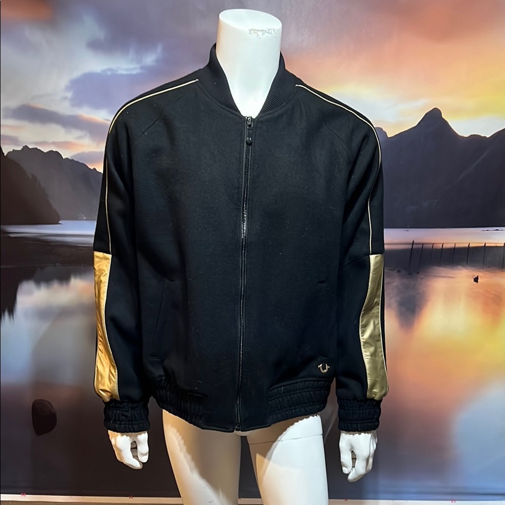 Men's Black and Gold True Religion Bomber